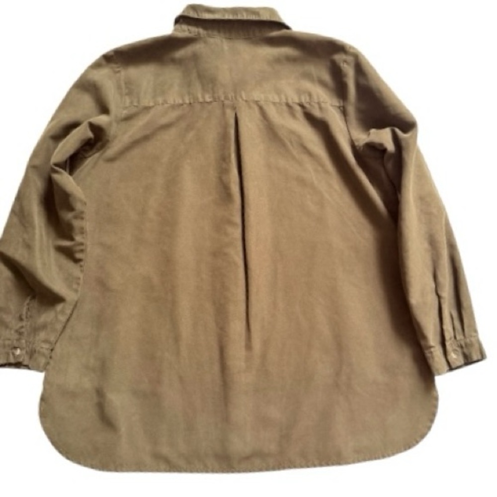 Joan Rivers Dark Olive Green Faux Suede Button Front Tunic Shirt Size Large - Picture 2 of 9